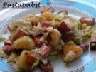 Leberkäspfanne mit Knödeln und Spitzkohl - Rezept