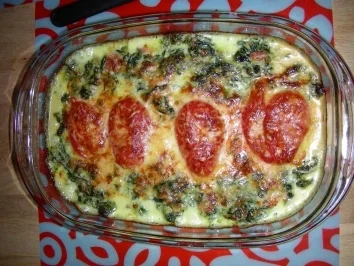 Spinatgratin mit Tomaten und Schinken - Rezept