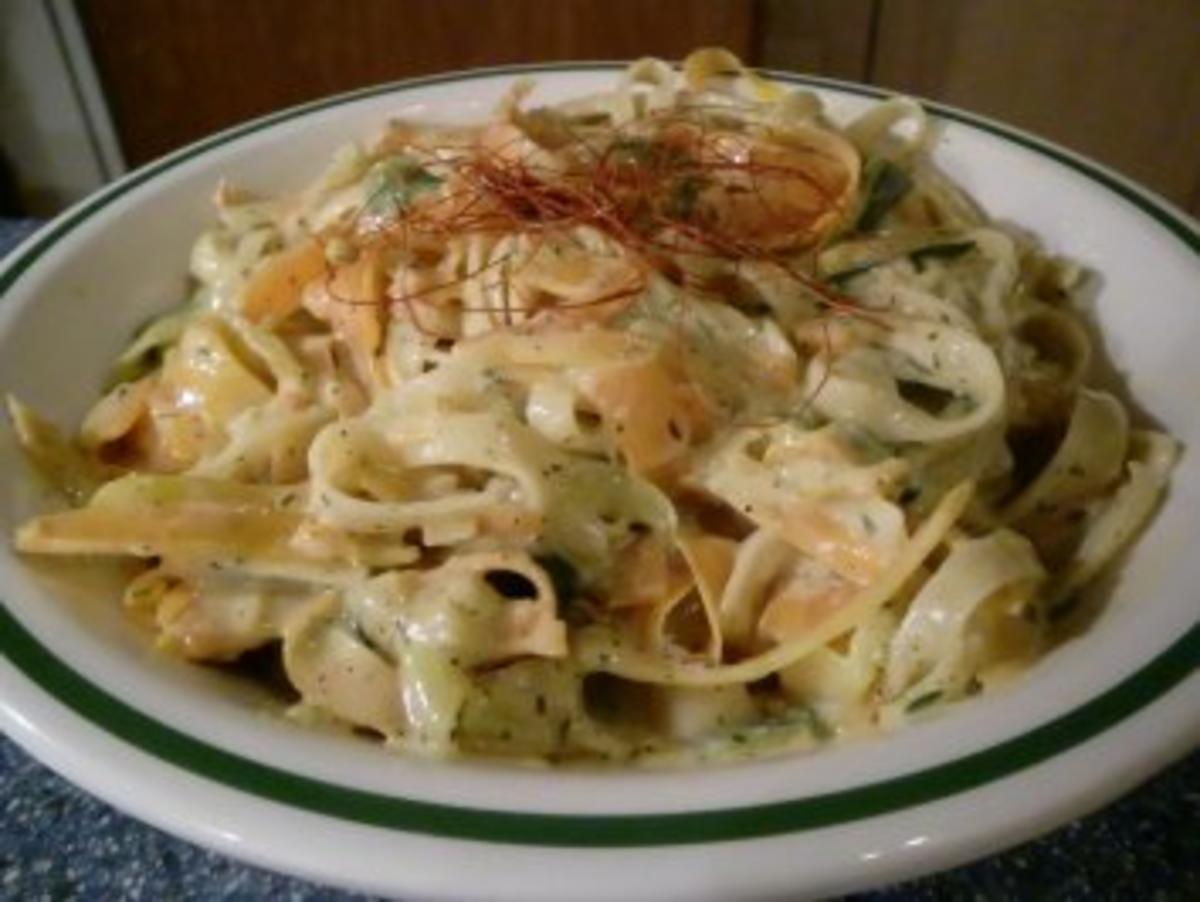 Lachs mit Pasta und Gemüsestreifen - Rezept - Bild Nr. 4