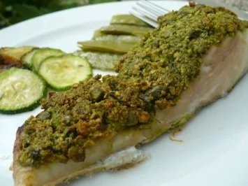 Seelachs" mit grüner Kruste. - Rezept