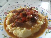 Kassler-Paprika-Gemüse Topf  auf Kartoffel-Pürree - Rezept