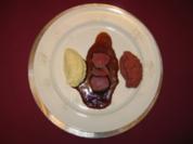 Karree vom Reh auf Honigsoße mit Rote-Bete- und Sellerie-Kartoffelpüree - Rezept