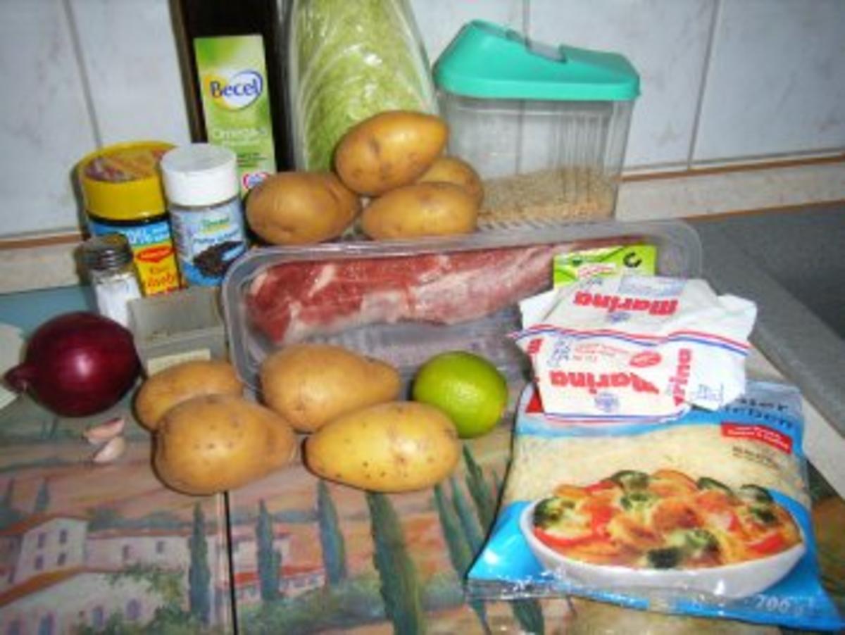 Schweinemedailons mit Chinakohlgemüse und Kartoffel-Käse-Puffer - Rezept - Bild Nr. 2