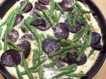 Rezept: Kartoffelomlett mit Blutwurst und Bohnen Kartoffelomlett mit Blutwurst und Bohnen - Rezept