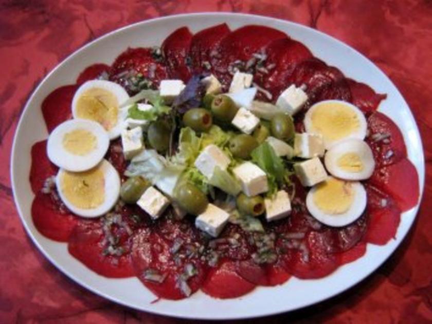 Rote Beete Carpaccio Mit Balsamico Viniagette Rezept Kochbar De