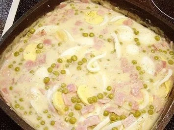 Rezept: Eierfrikassee mit Schinken & Gemüse Eierfrikassee mit Schinken & Gemüse - Rezept