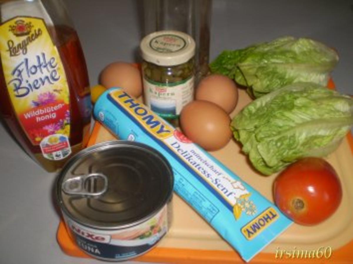 Grüner Salat mit Ei und Thunfisch - einfach - 118 kcal/100g