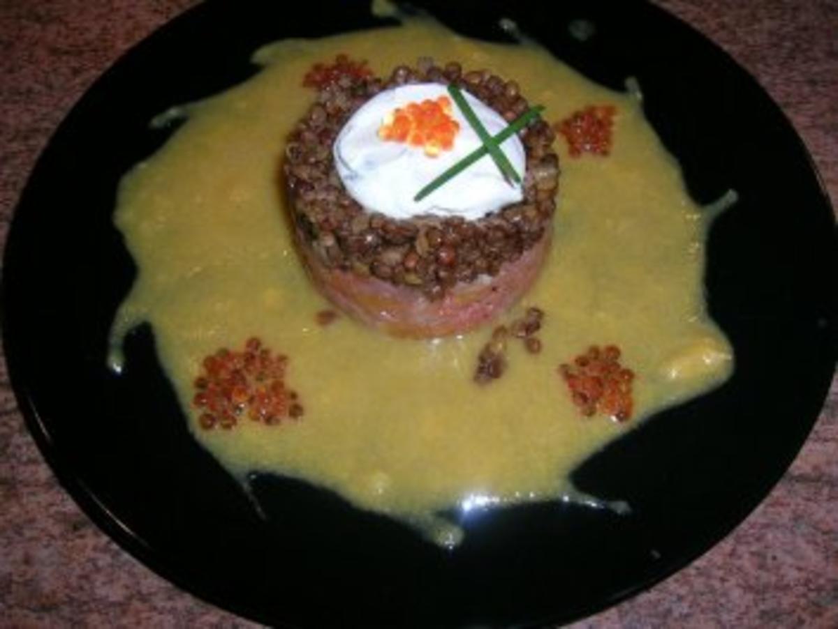 Lachs-Orangen-Tatar mit Chateau Linsen - Rezept - kochbar.de