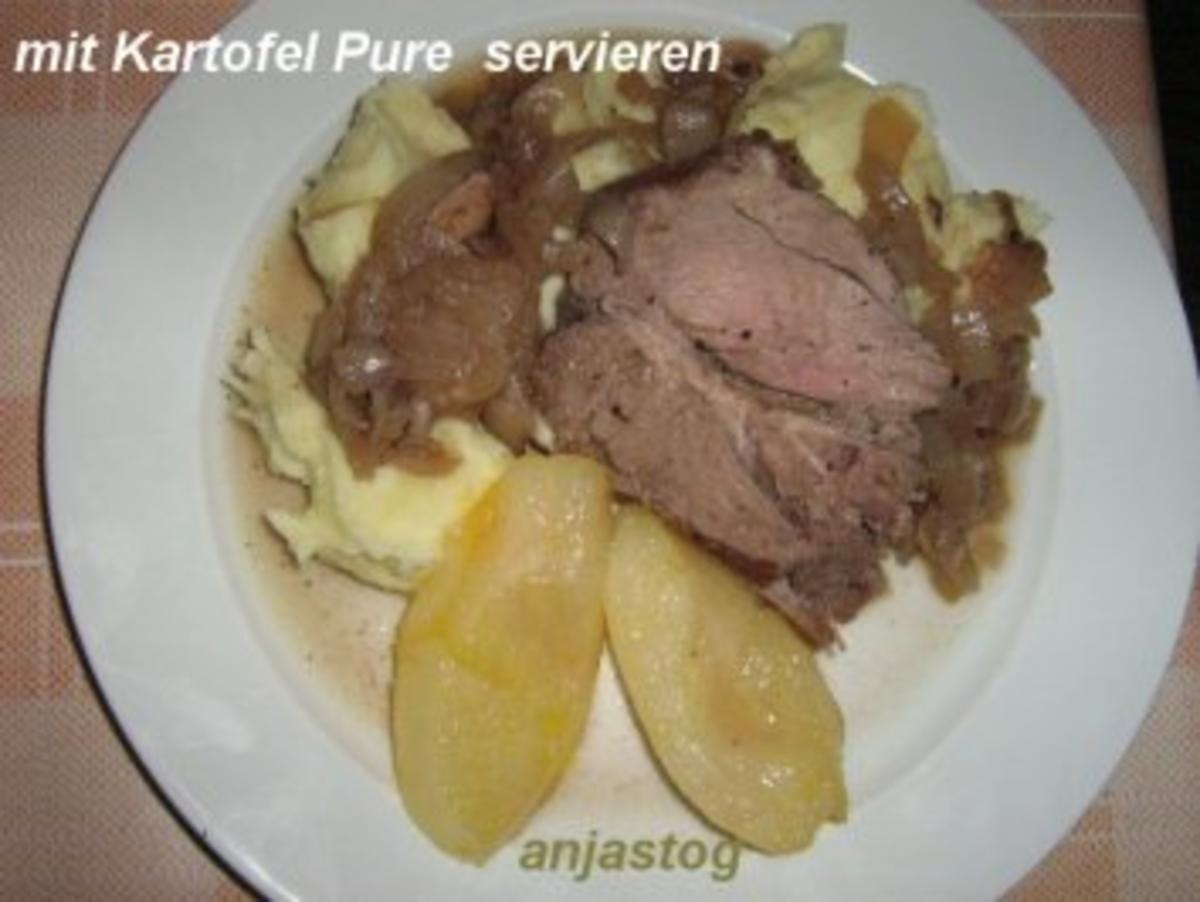 Lammkeule mit Rotwein Zwiebeln und Birnen - Rezept - Bild Nr. 6