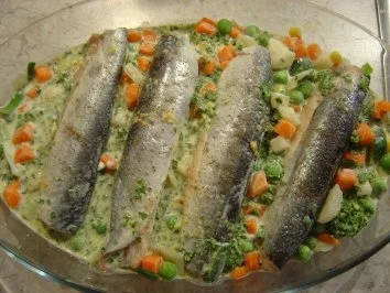 Heringsfilet im Gemüsebett überbacken... kalorienarm - Rezept - Bild Nr. 5