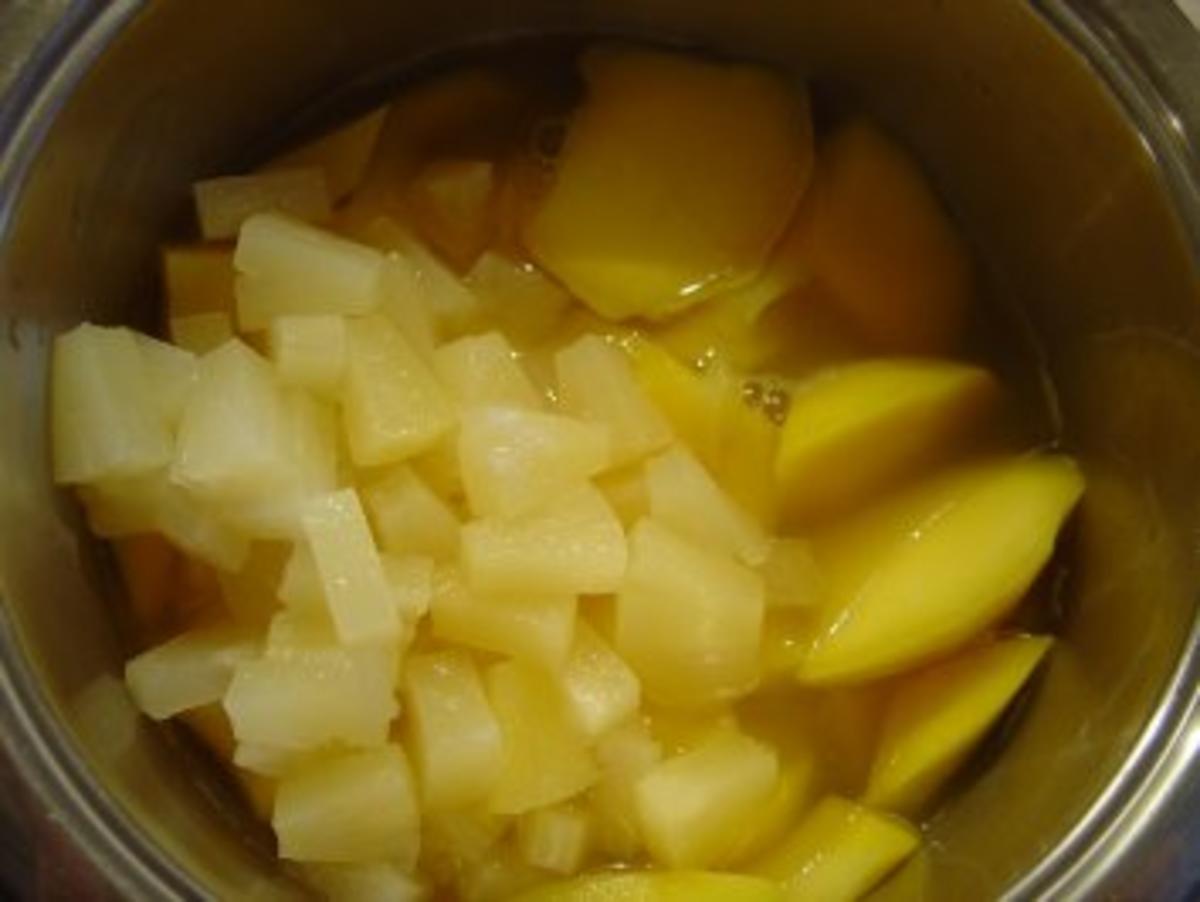 Hähnchenbrustfilet exotisch --- mit Mango-Ananas-Sauce und Porree ...