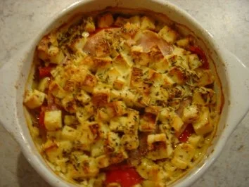 Mini-Auflauf mit Schafskäse und gekochtem Schinken - Rezept