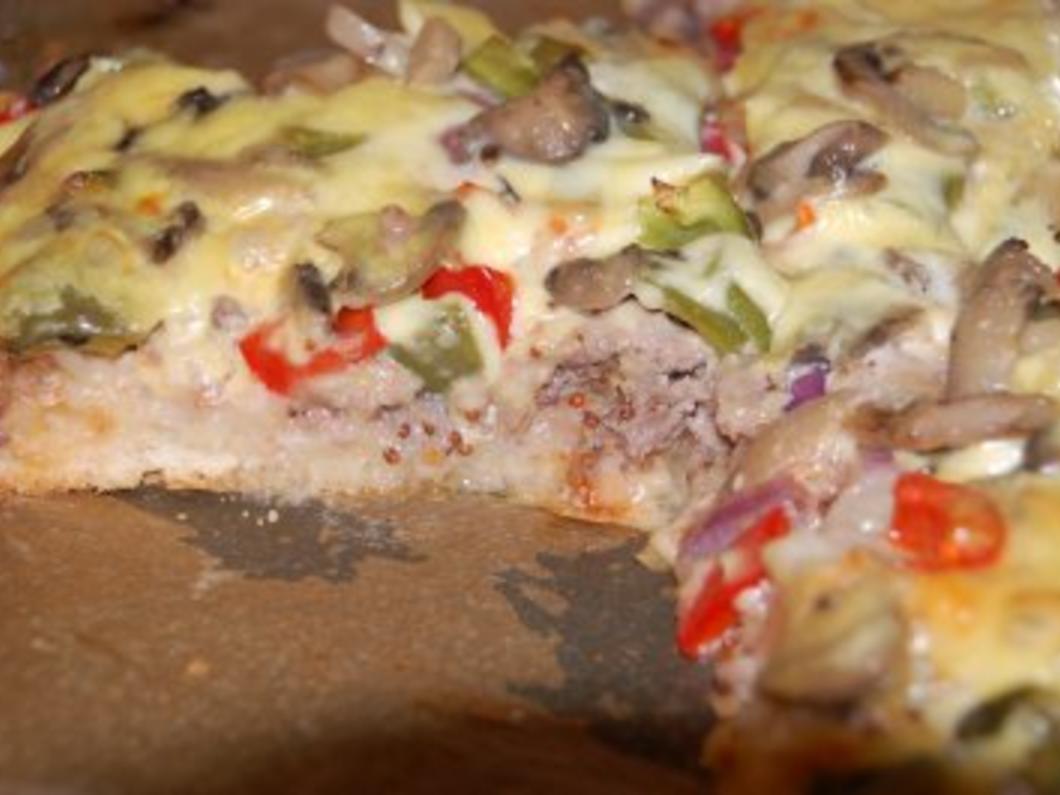 Hackfleischpizza mit Pizzateig von Mondamin und Champion - Rezept mit ...