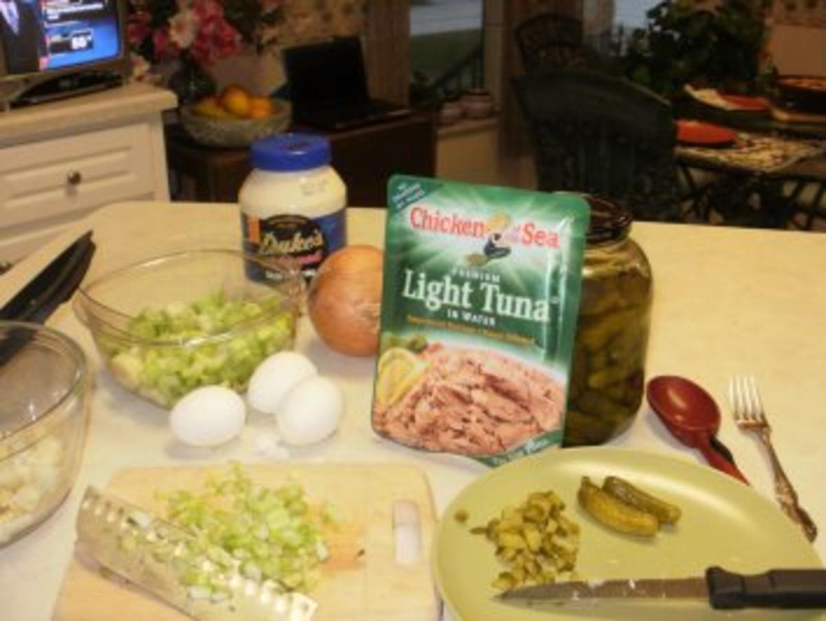 Fisch- Thunfisch Salat -  fettarm, einfach und schnell - Amerikanisches Grundgesetz - Rezept