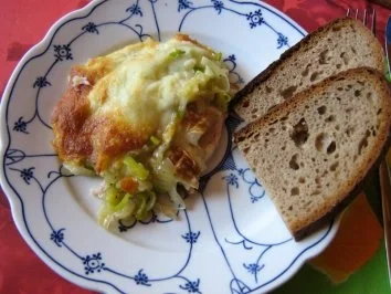 Kasslerpfännchen mit Lauch und Apfel - Rezept