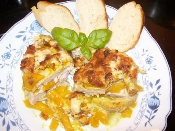 Aus dem Backofen - Hähnchenbrust mit Pfirsichen - Rezept