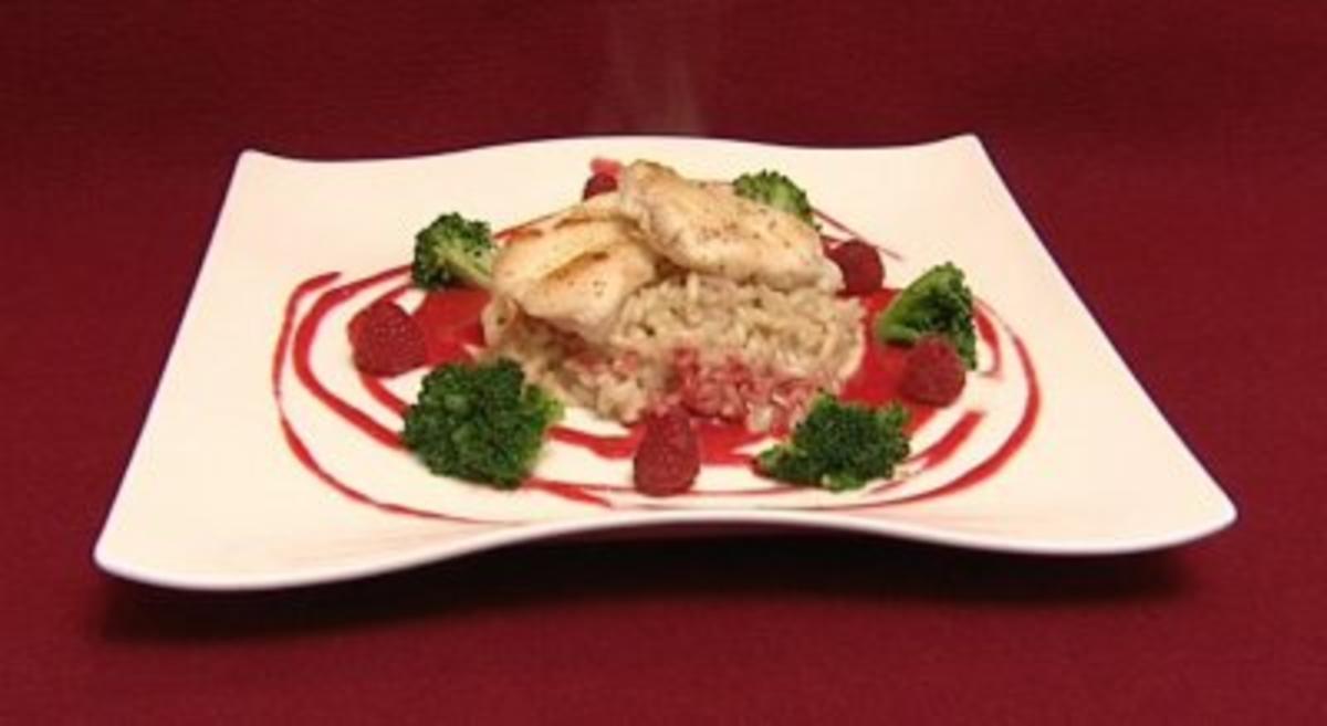 Seeteufel auf Birnen-Risotto mit Himbeerbalsamico-Butter und Brokkoli ...