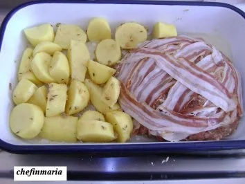 Hackbraten im Speckmantel mit Bratkartoffel - Rezept