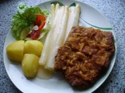 Senfschnitzel, Spargel, Salzkartoffeln - Rezept