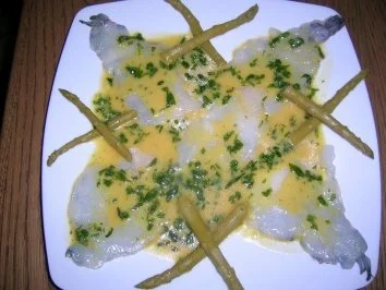 Rezept: Scampi Carpaccio mit grünem Spargel - tolle Vorspeise - Scampi Carpaccio mit grünem Spargel - tolle Vorspeise - - Rezept