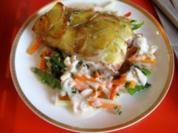Fischfilet im Kartoffelmantel auf Gartengemüse mit Rosmarin - Rezept