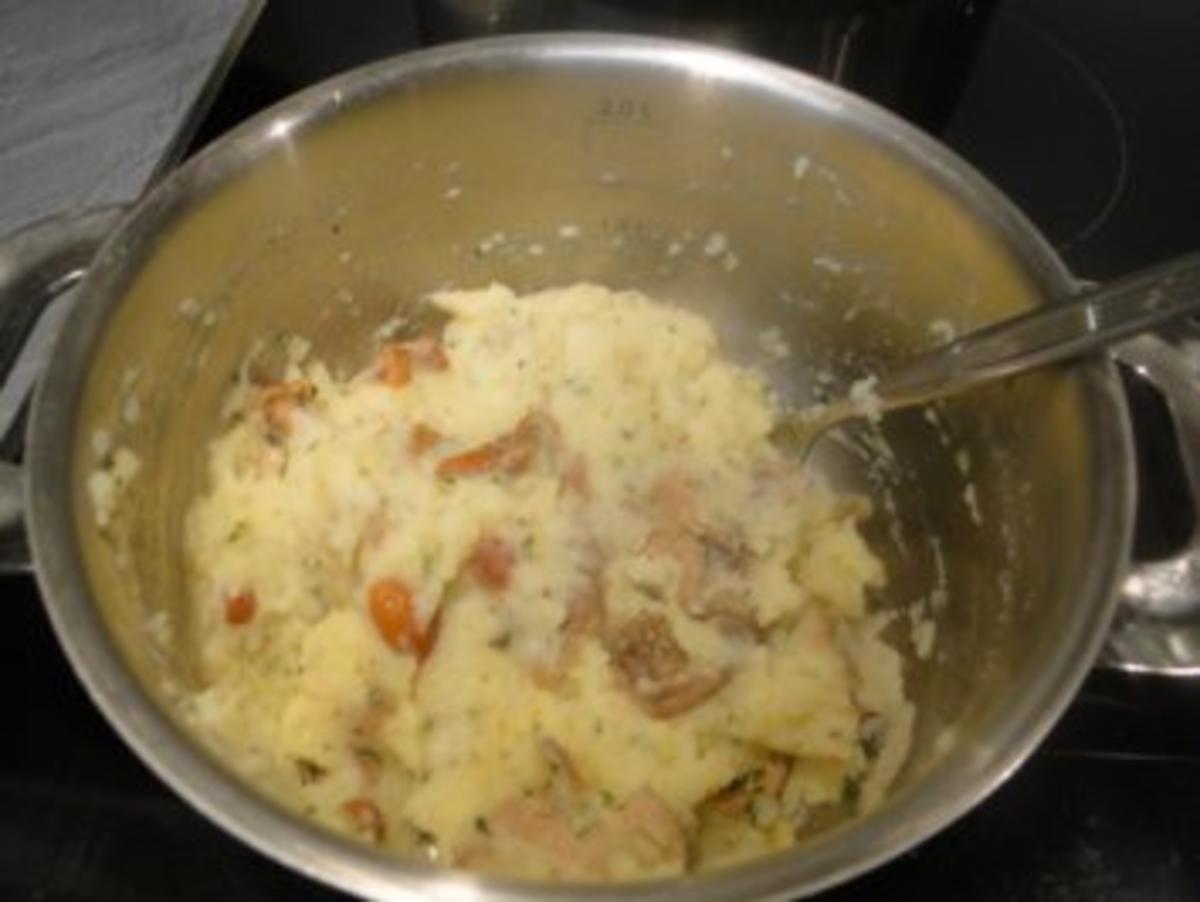 Spitzkohl mit Kartoffelpüree und Pilze untereinander, dazu Putenschnitzel   (Fotos) - Rezept - Bild Nr. 7