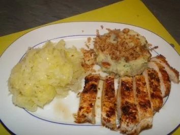 Spitzkohl mit Kartoffelpüree und Pilze untereinander, dazu Putenschnitzel   (Fotos) - Rezept - Bild Nr. 8