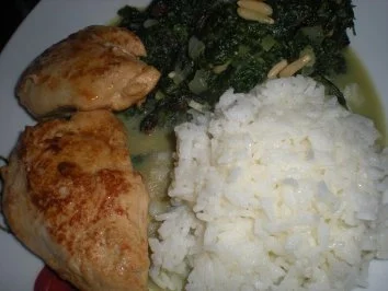 HAUPTGANG- " Hühnchen mit Rosinen- Spinat" - Rezept