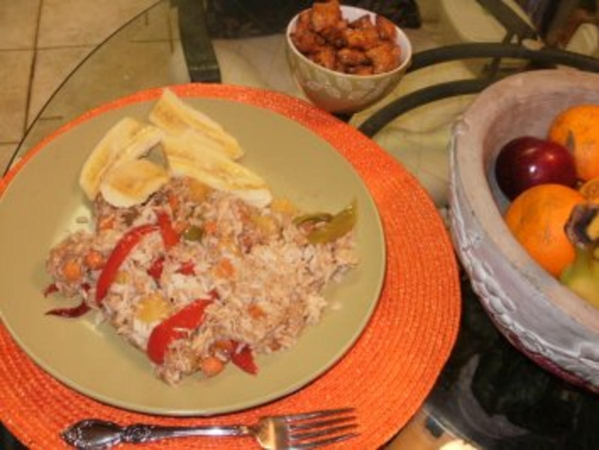 Huhn- Huehnerfleisch mit Ananas ueber Reis - 330 Kal. Fettarm - Ein gutes Familien Essen - Rezept