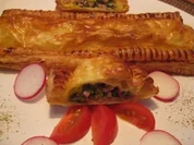 Blätterteigstrudel  mit Schinken - Lauch - Creme - Rezept