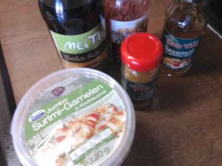 Schnelle Surimi-Riesengarnelen, Wok-Gemüse