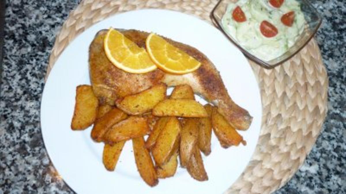 Bilder für Orangenhähnchen mit Kartoffelachteln - Rezept