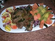 Involtini+Saltimbocca nach meiner Art, asiatisch angehaucht an Caramelle tricolore und Wasabi Jus - Rezept