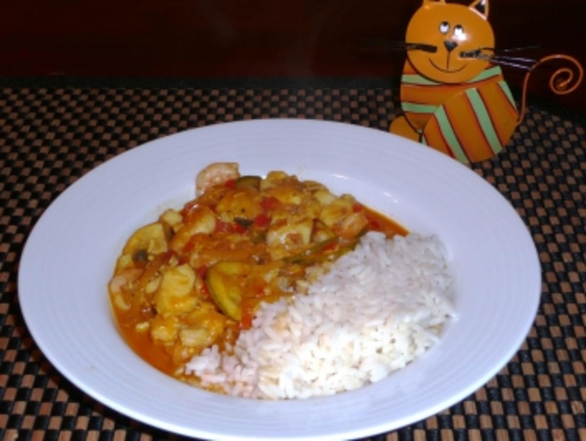 Fisch Curry mit Gemüse und Pilze - Rezept