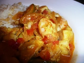 Fisch Curry mit Gemüse und Pilze - Rezept