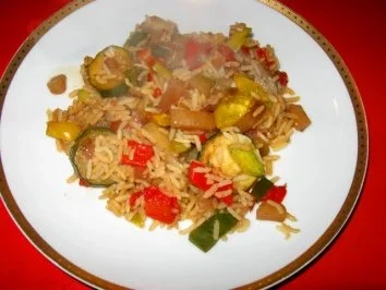 Hähnchenkeule gegrillt auf buntem Gemüsereis - Rezept - Bild Nr. 10