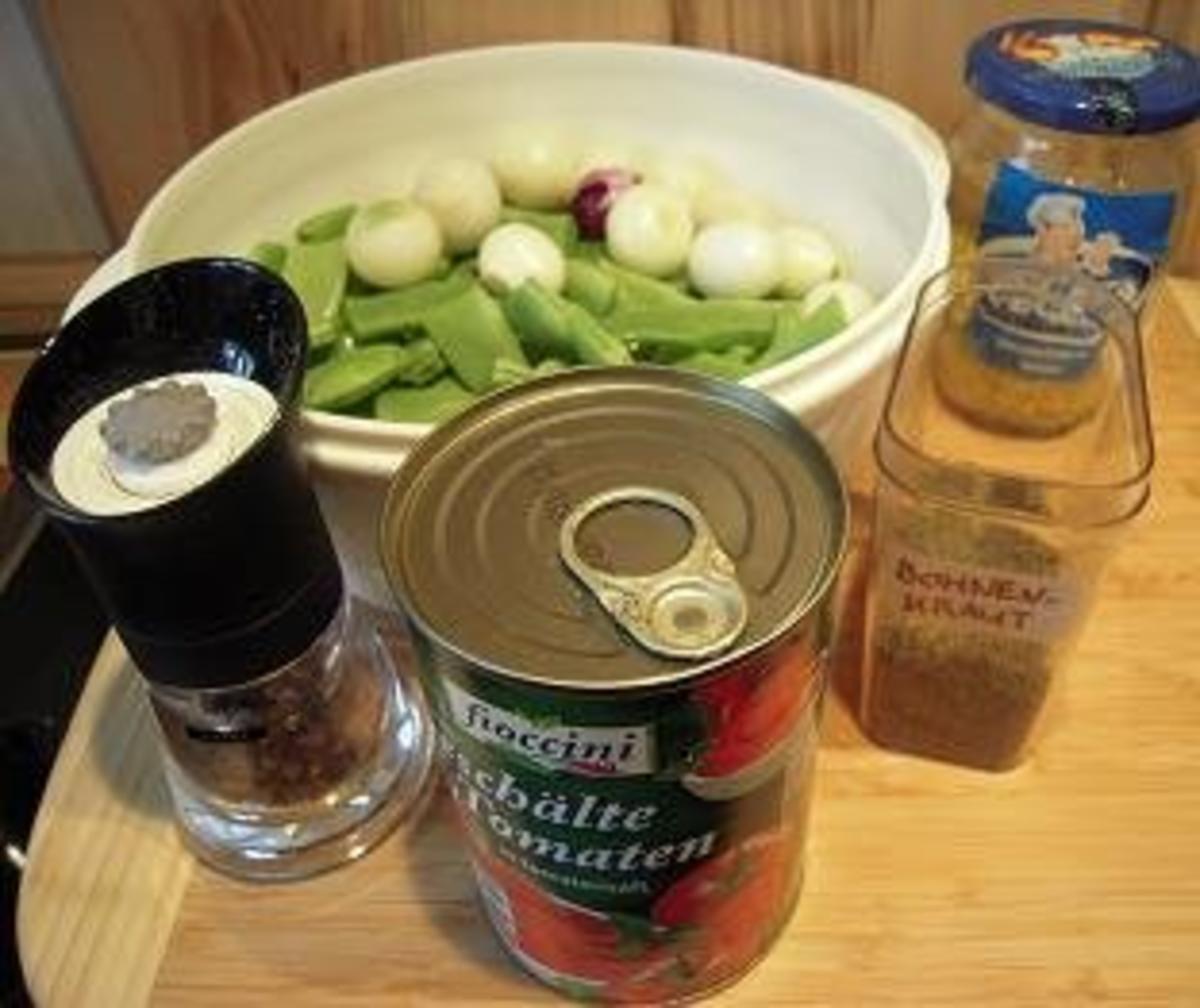 Stangenbohnen mit Tomaten, Kartöffelchen und Minutenkassler - Rezept - Bild Nr. 3