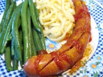 Currywurst, Spätzle und grüne Bohnen ... - Rezept - Bild Nr. 2