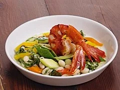Gambas "Carabiniero" auf Bohnensalat - Rezept