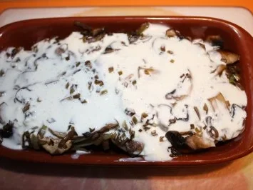 Fenchel mit Pilz/Käse Haube an Bandnudeln mit Knoblauch und Cherrytomaten - Rezept - Bild Nr. 7