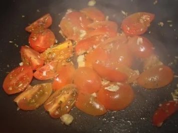 Fenchel mit Pilz/Käse Haube an Bandnudeln mit Knoblauch und Cherrytomaten - Rezept - Bild Nr. 8