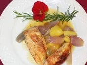 Spanisches Hähnchen im Topf mit Schalotten und Kartoffeln süßsauer - Rezept