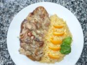 Putenschnitzel an Orangenreis und Pilzgemüse - Rezept