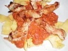 Nudeln mit Tomaten- Frischkäsesoße und Pute - Rezept