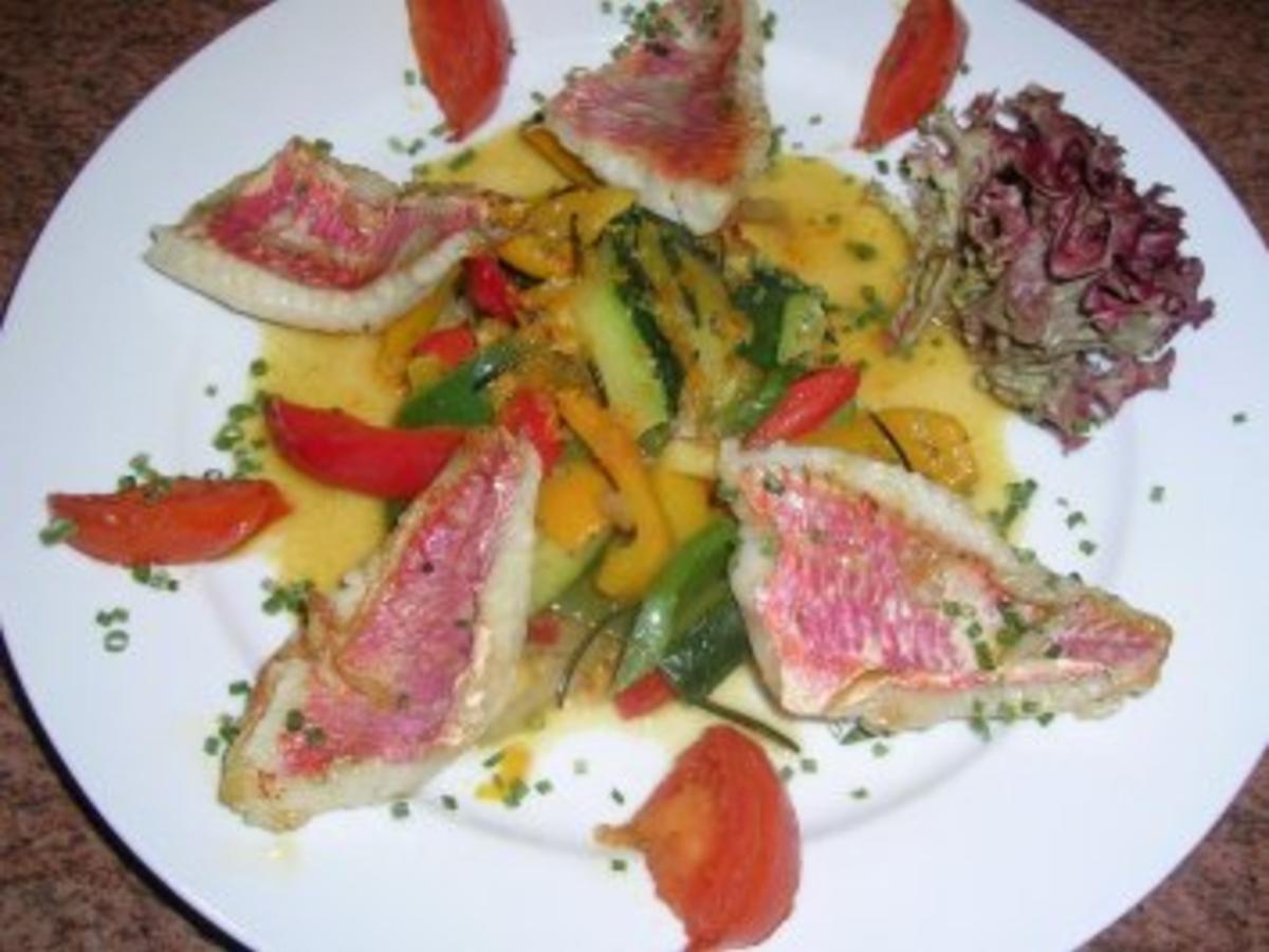 Rotbarbe mit Gemüse und Proseccosauce - einfach - von rowiwo