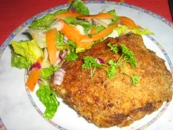 Puten-Cordonbleu in Mandel-Parmesan Panade mediteran - Rezept