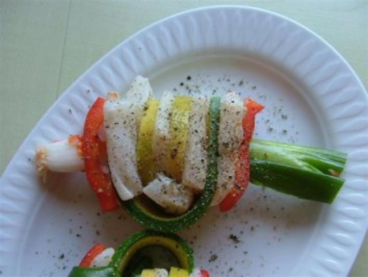 Bilder für Tintenfisch-Zucchini-Paprika-Spieß - Rezept