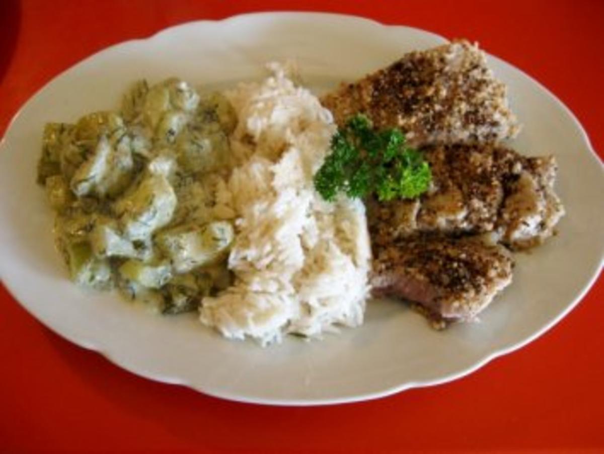 Sesam-Fischfilet .....Wallerfilet =Welsfilet ( mit Dill-Gurkengemüse  im KB ) - Rezept - Bild Nr. 2