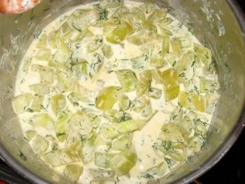 Dill-Gurkengemüse  mit  ( Sesam-Fischfilet .....Wallerfilet =Welsfilet   im KB) - Rezept - Bild Nr. 2