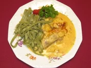 Filet-Apfel-Topf mit grünen Bandnudeln - Rezept